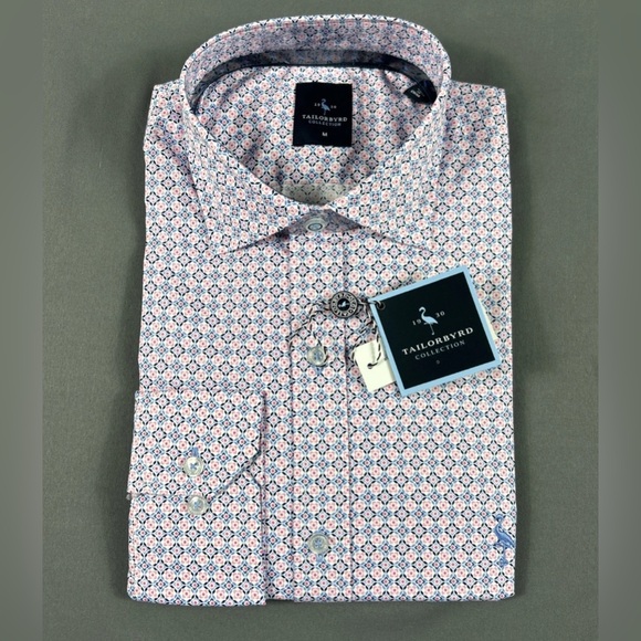 Tailorbyrd Sport Shirt Medallion Poplin Print Medium Pink Cotton Spandex - Picture 1 of 6